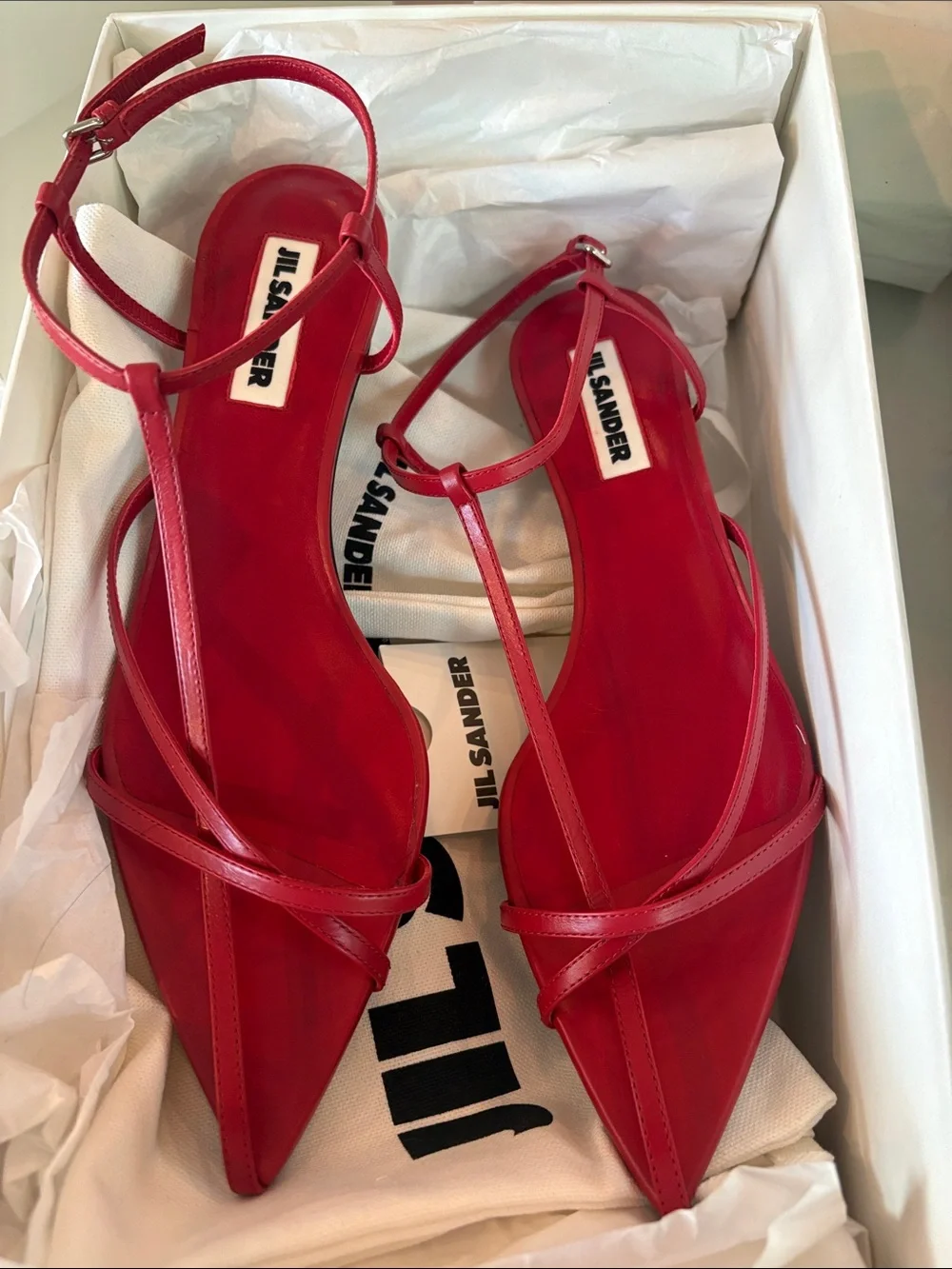 Jil Sander Red Strappy Low Heel Sandals Size EU40